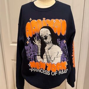 Aaliyah  dark blue  Graphic Sweatshirt with Orange and Purple Print